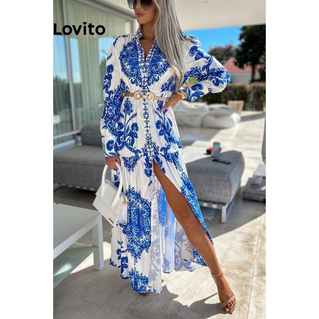 Lovito Women Boho Geometric Button Dress LNL59244 Shopee Philippines