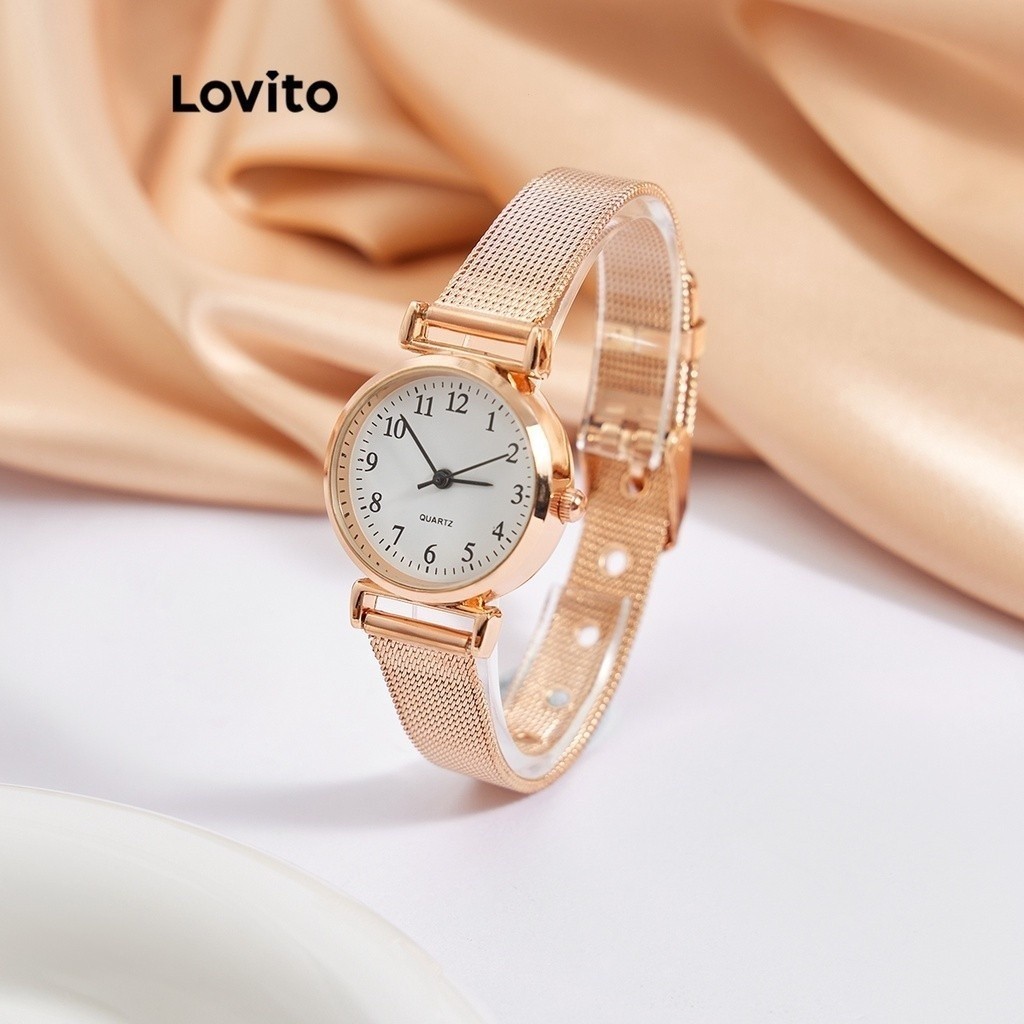 Lovito Casual Plain Texture Metal Digital Quartz Watch For Women