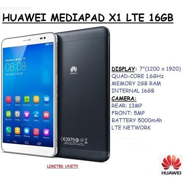 100 Ori Huawei MediaPad X1 4G LTE Version Smartphone Tablet