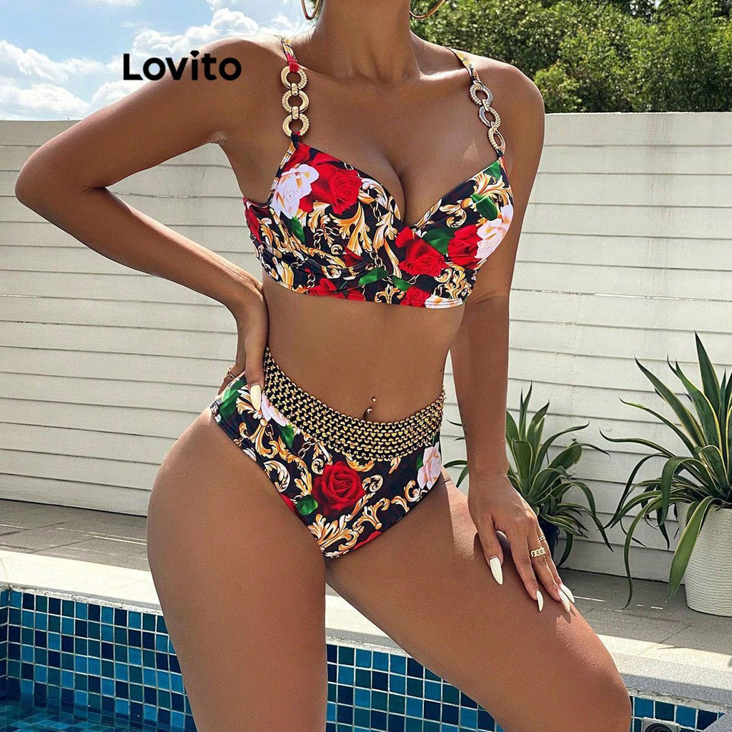 Lovito Women Sexy Tropical Metal Bikini Sets LNL91050 Shopee Philippines