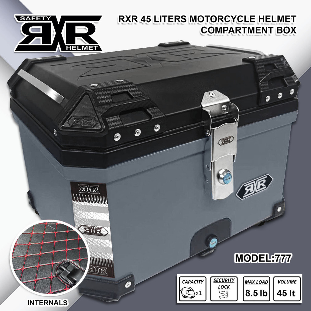 RXR HARD PLASTIK TOP BOX 45L W Backrest Motorcycle Compartment Box