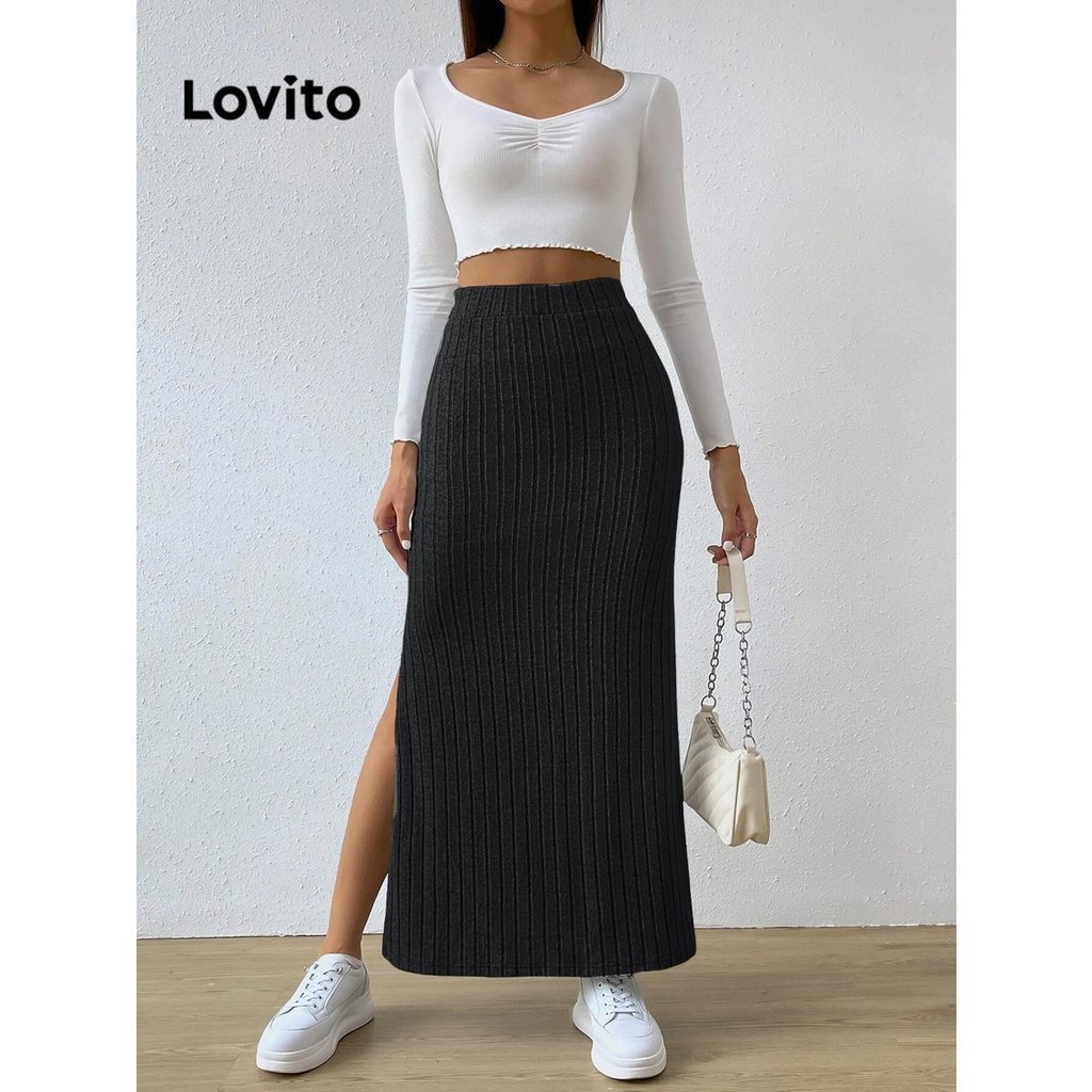 Lovito Women Casual Plain Split Skirts Lnl Shopee Philippines