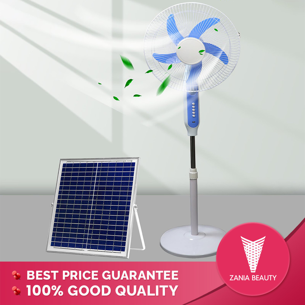 Zania Rechargeable Stand Fan With Solar Panel Led Light And Bulb