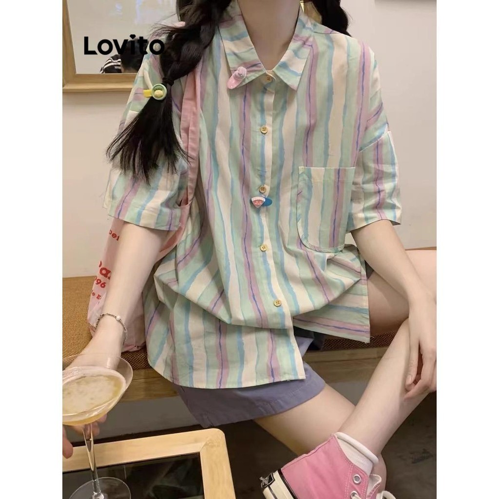 Lovito Women Casual Striped Side Stripe Blouse LNA57138 Shopee