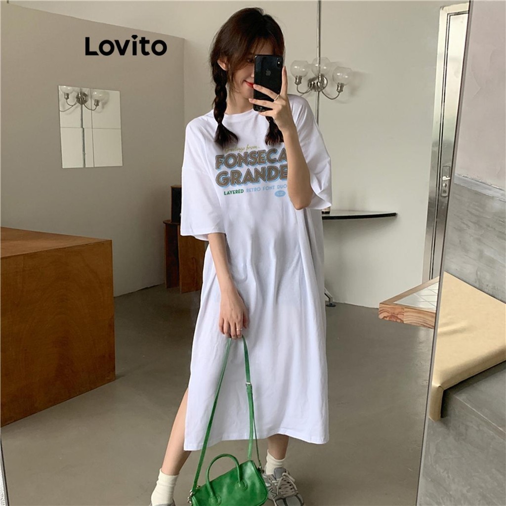 Lovito Women Casual Letter Pattern Dress Lna Shopee Philippines