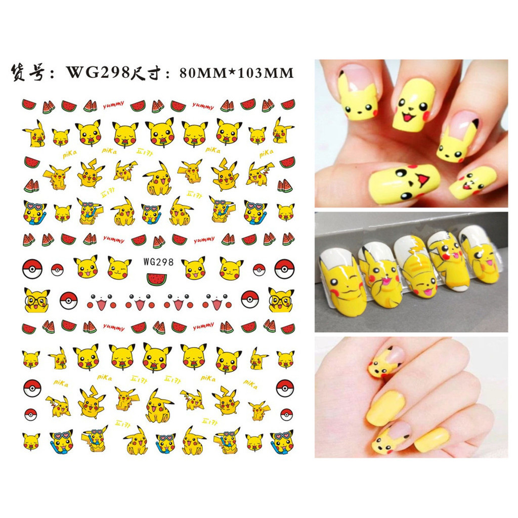 Miniso Pokemon Cartoon Pikachu Squirtle Nail Stickers Nail Art