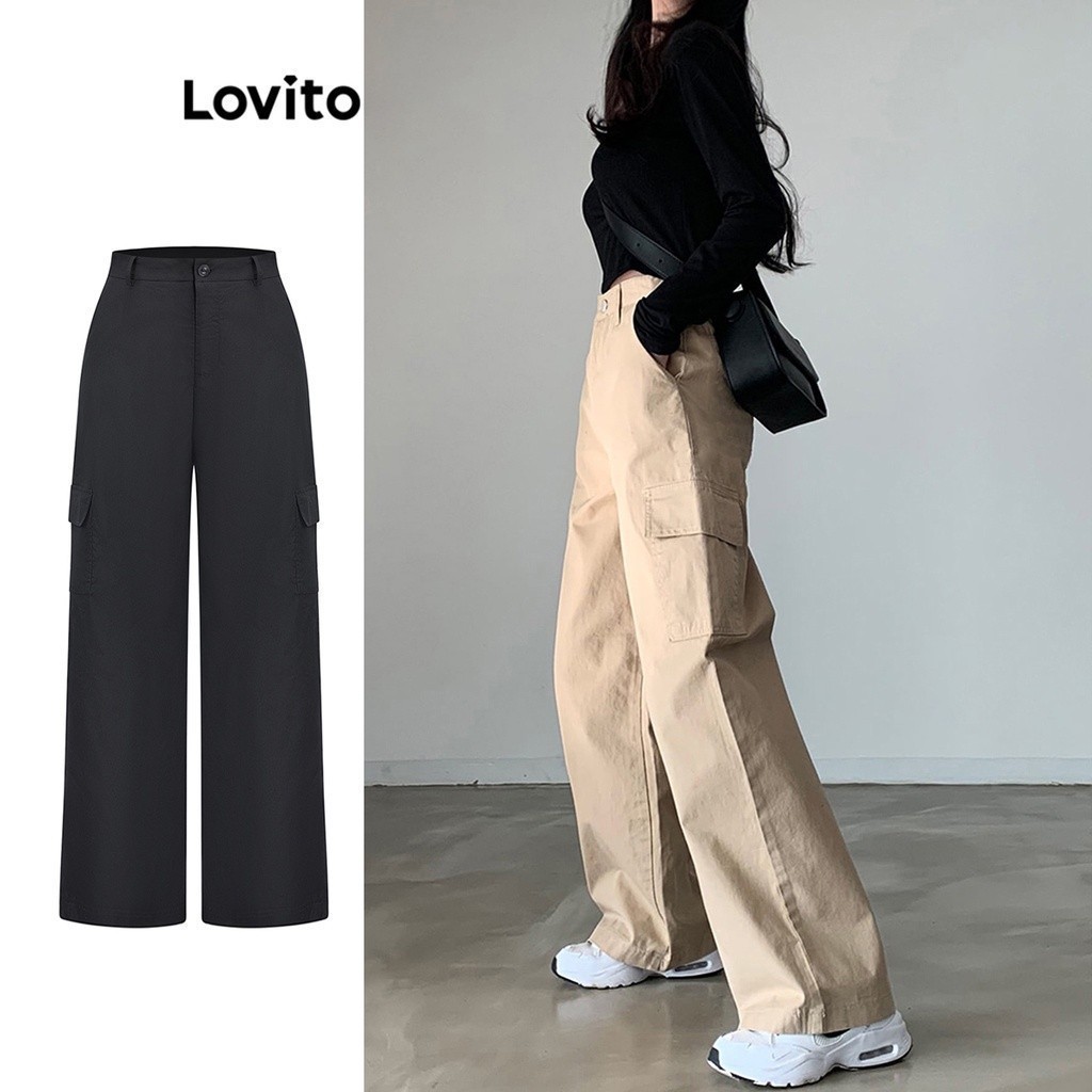 Lovito Women Casual Plain Pocket Cargo Pants L Ed Shopee Philippines