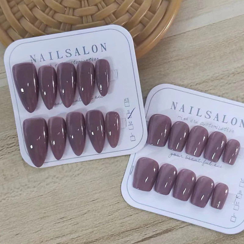 100 Handmade Almond Grey Artificial Nail Art Nude Simple Short
