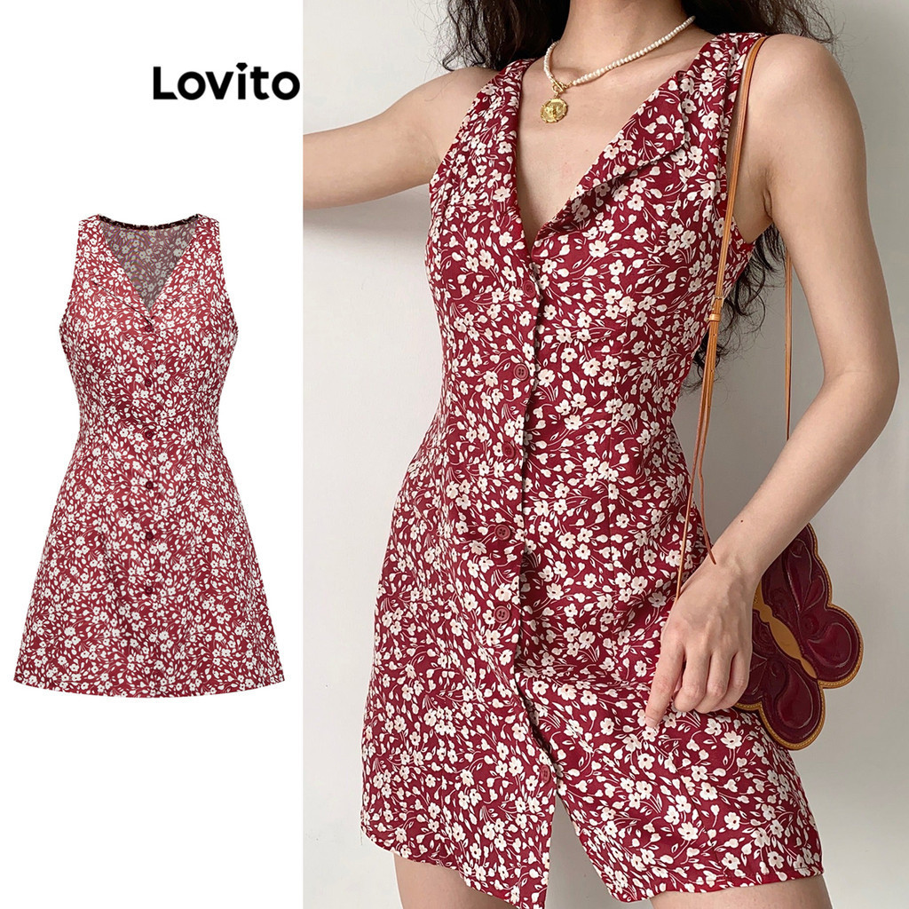 Lovito Women Casual Ditsy Floral Button Dress L88AD270 Shopee Philippines