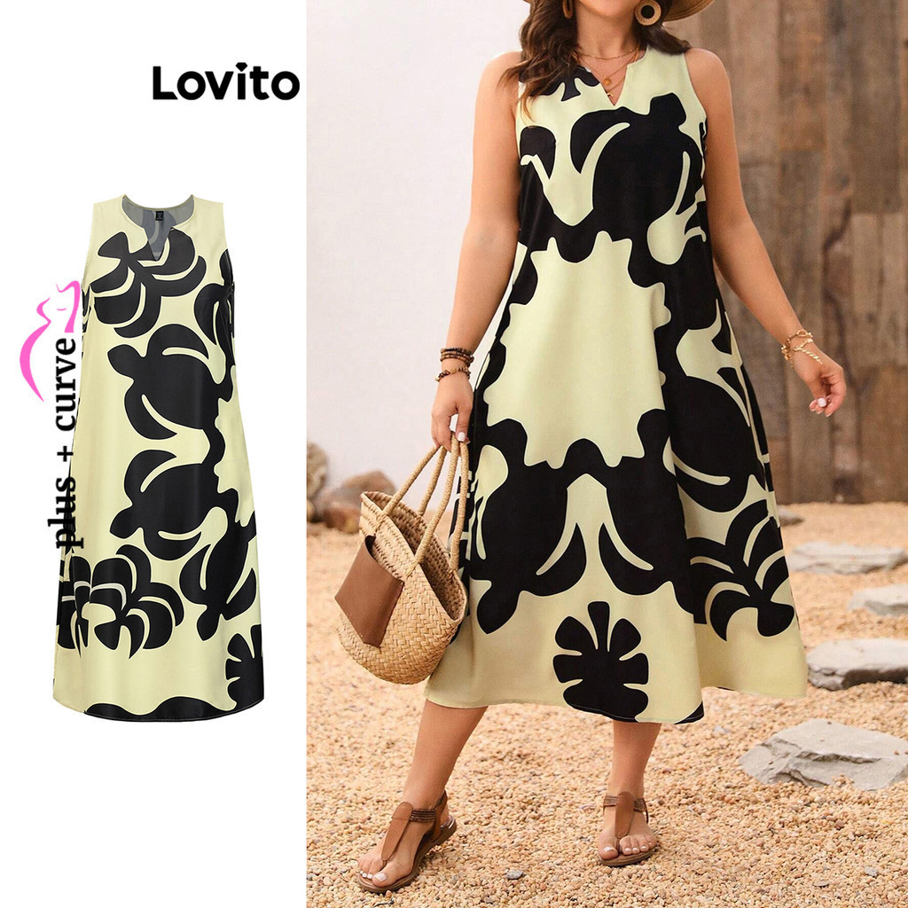 Lovito Women Plus Size Curve Boho Floral Basic Dress Lsl Shopee