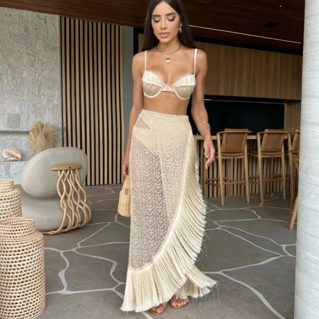 Sexy Bikini Set With Cover Up Push Up Swimwear Women Off Shoulder