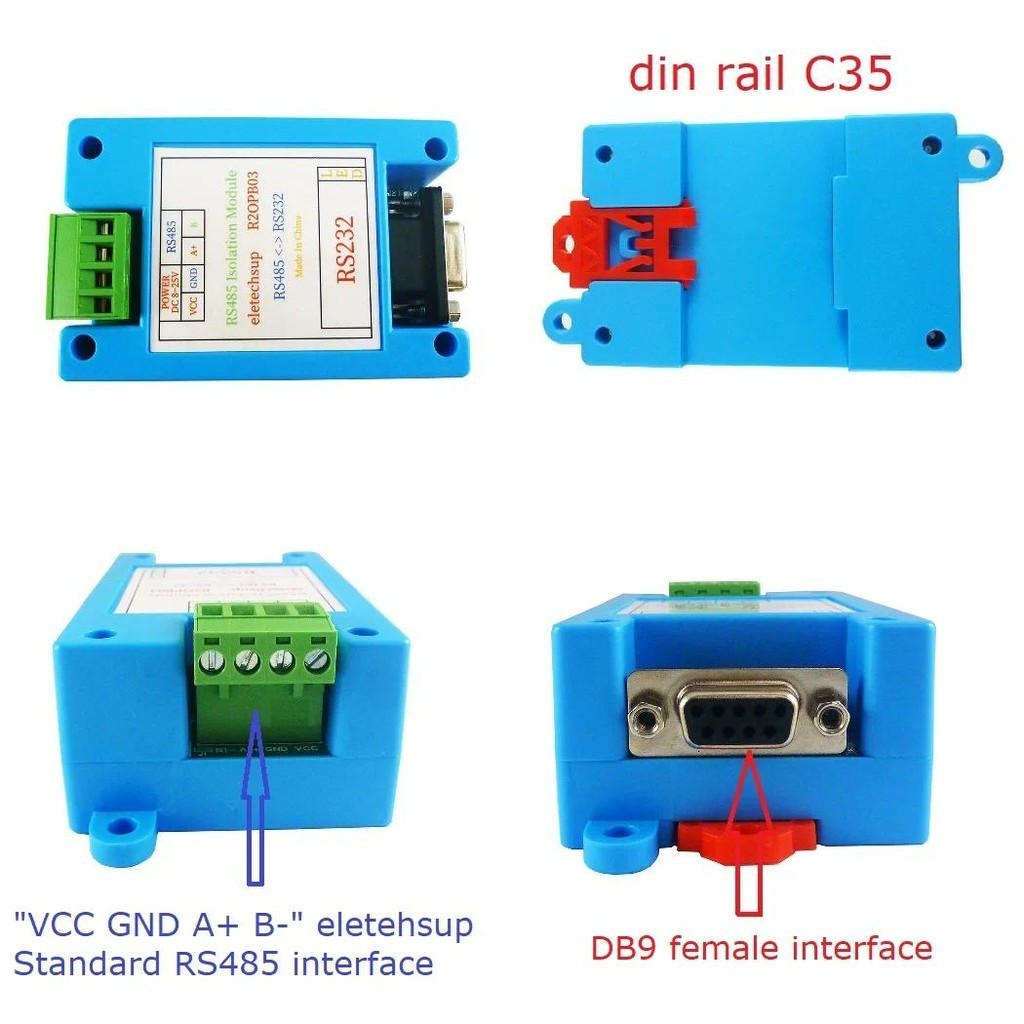 DC 12V 24V RS232 To RS485 Isolator Converter PC Serial Port UART