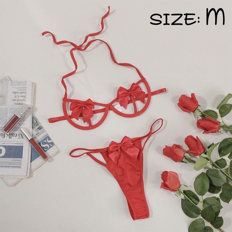 Nice Women Sexy Bikini Underwear Set Red Hollow Brassiere Butterfly No
