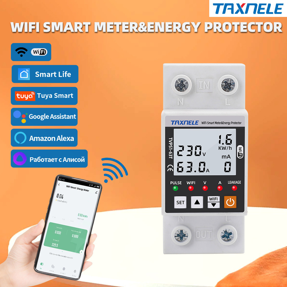 TAXNELE 63A TUYA WiFi Smart Circuit Breaker Earth Leakage Over Under