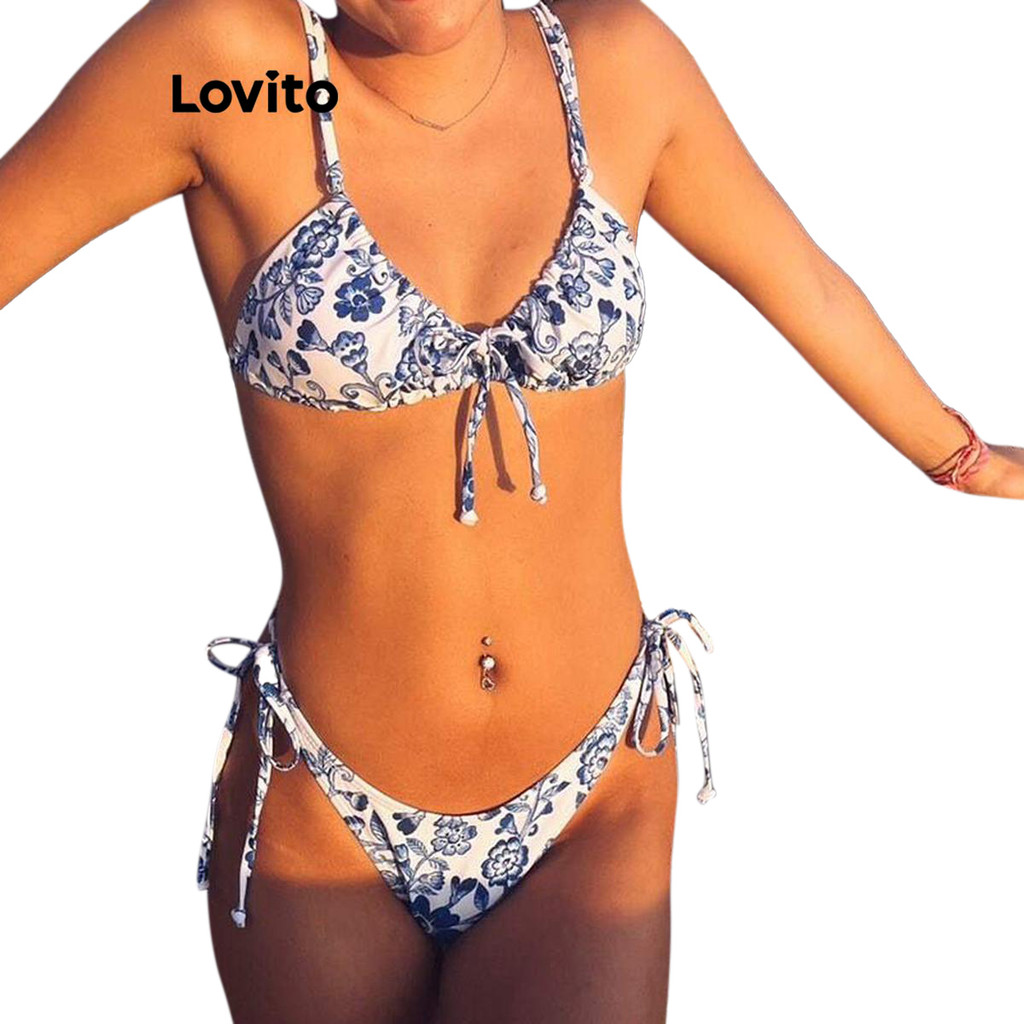 Lovito Women Sexy Ditsy Floral Lace Up Bikini Sets LNL46051 Shopee
