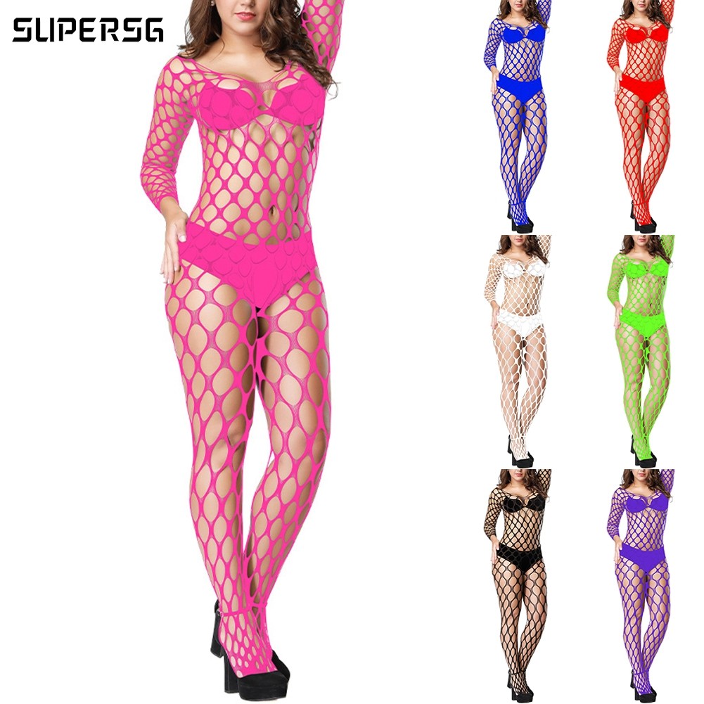 SUPER Women Sexy Lingerie Fishnet Full Body Stockings Crotchless