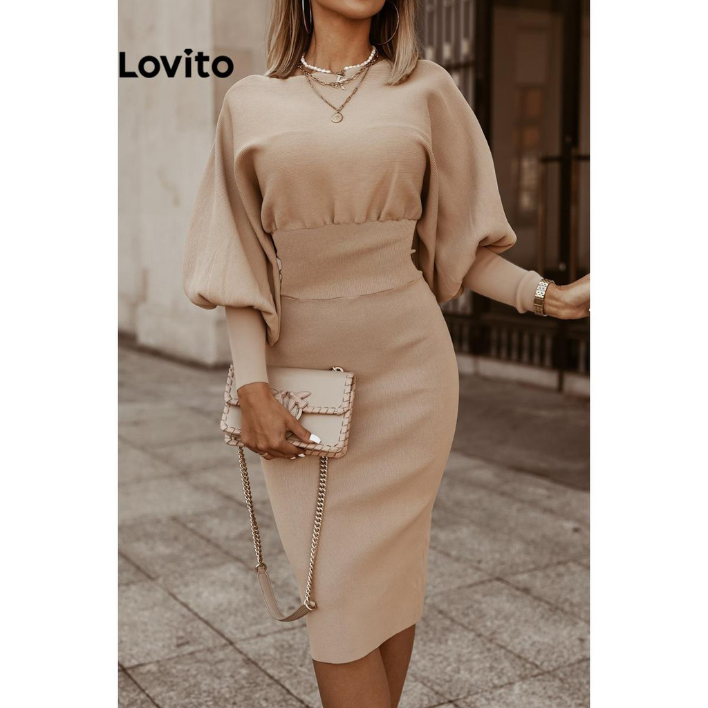 Lovito Women Plus Size Curve Elegant Plain Ruched Dress LNL60371