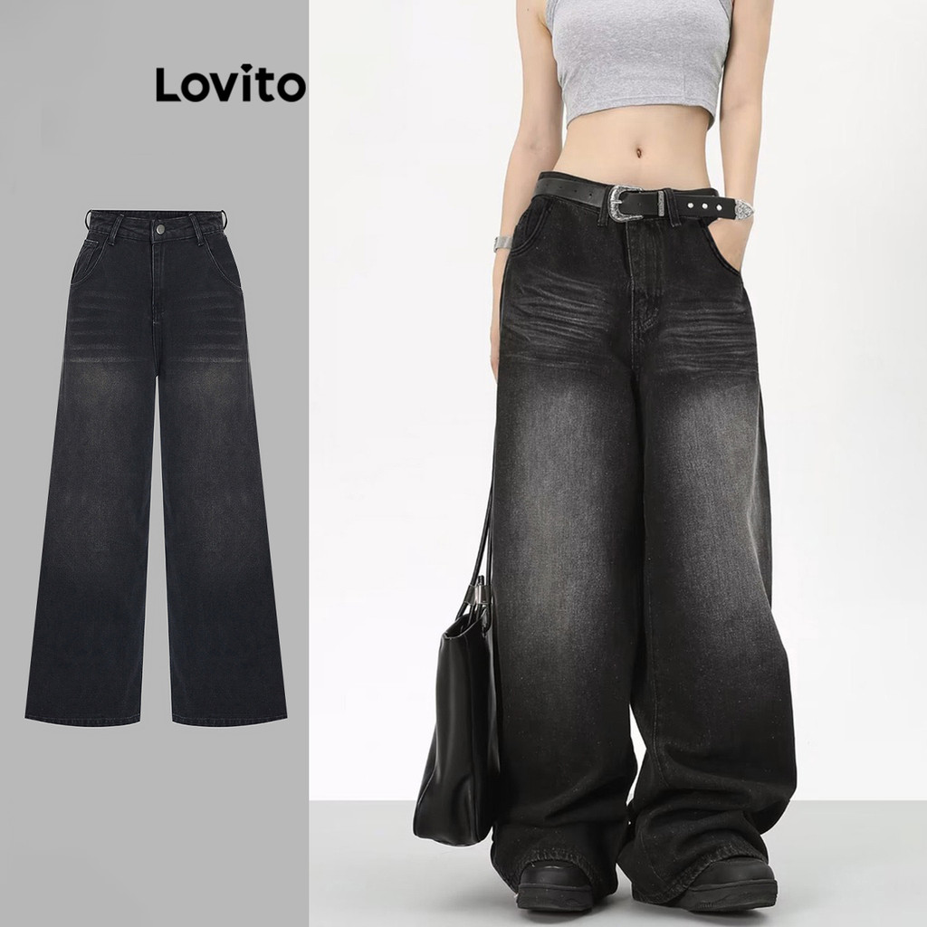 Lovito Women Casual Plain Raw Wash Jean L102AD449 Shopee Philippines