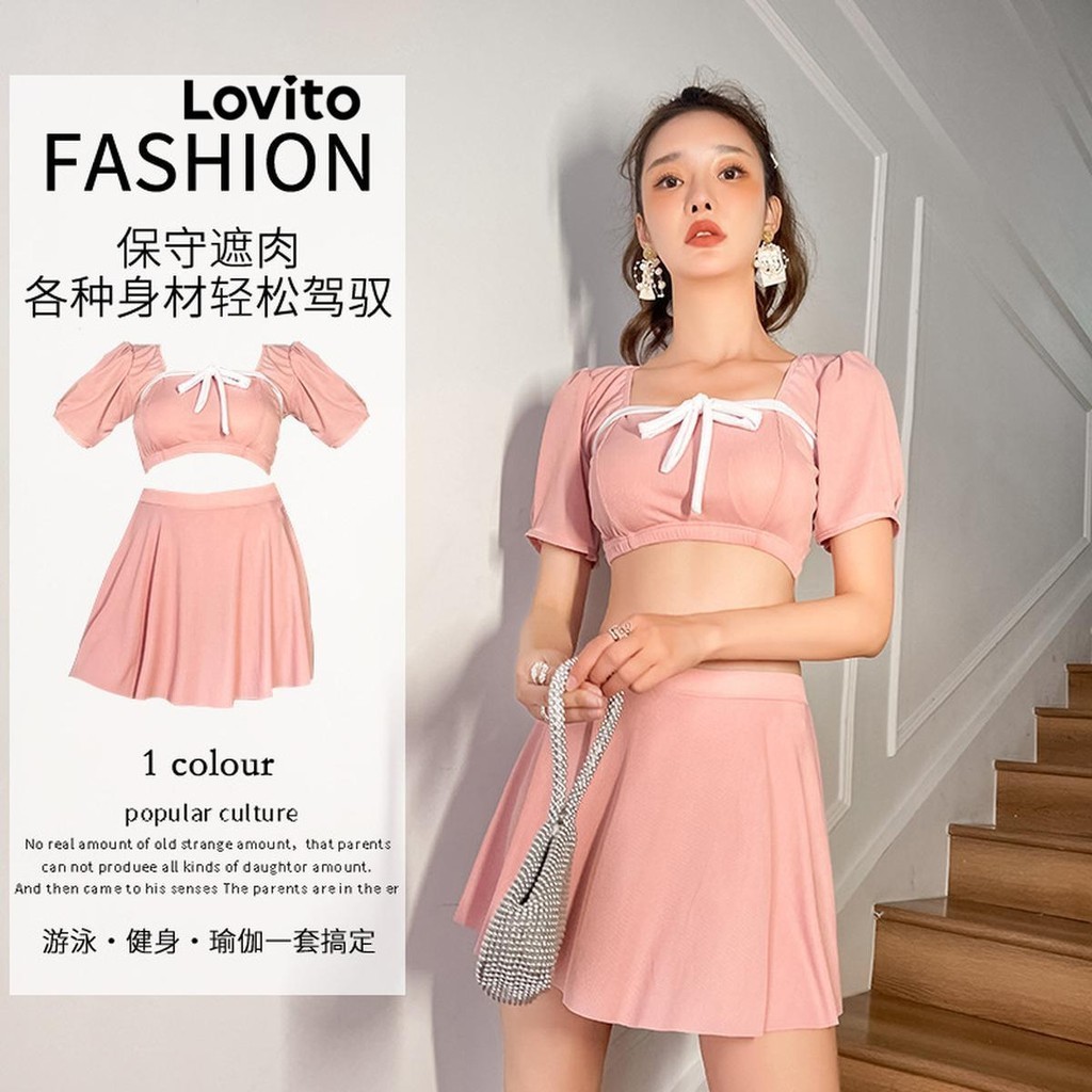 Lovito Women Casual Plain Bow Bikini Sets LNE73072 Shopee Philippines