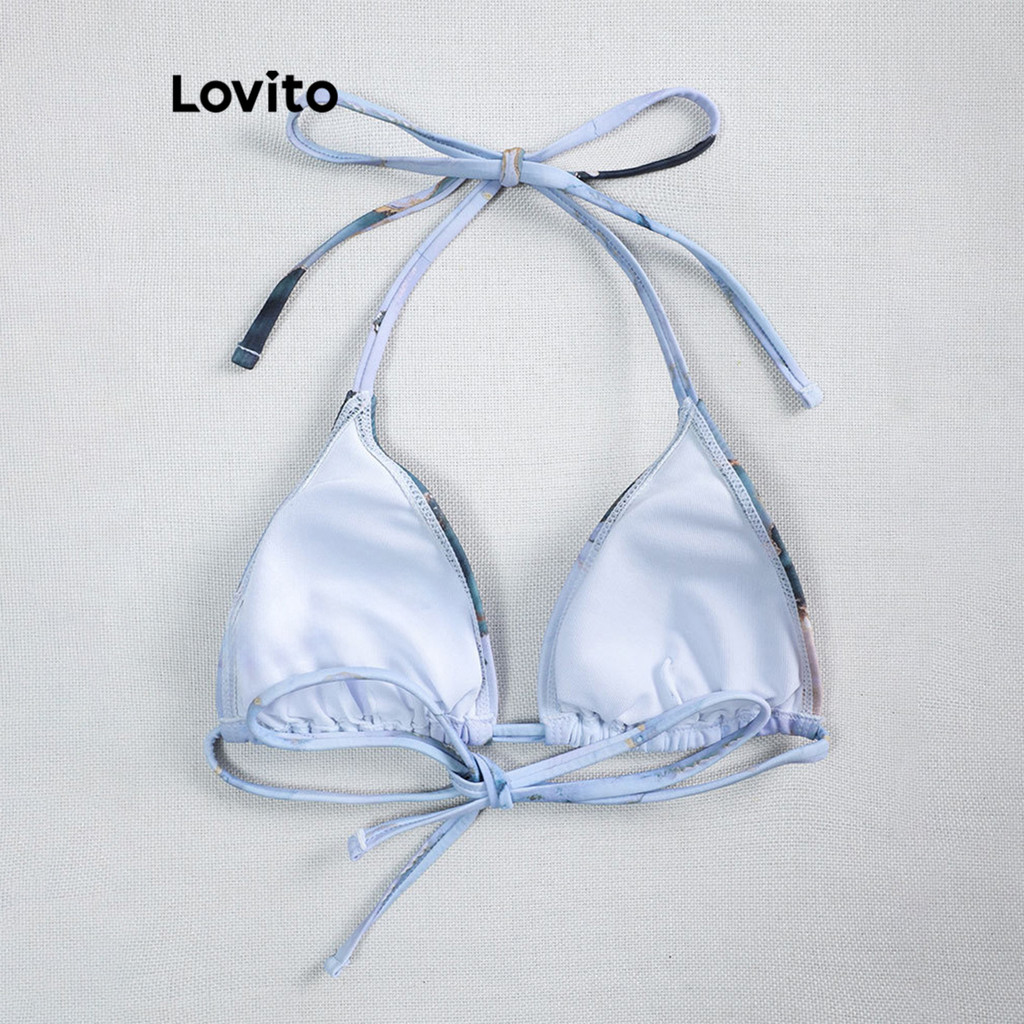 Trendy Lovito Women Sexy Bikini Top Marble Tie Back Bikini Top