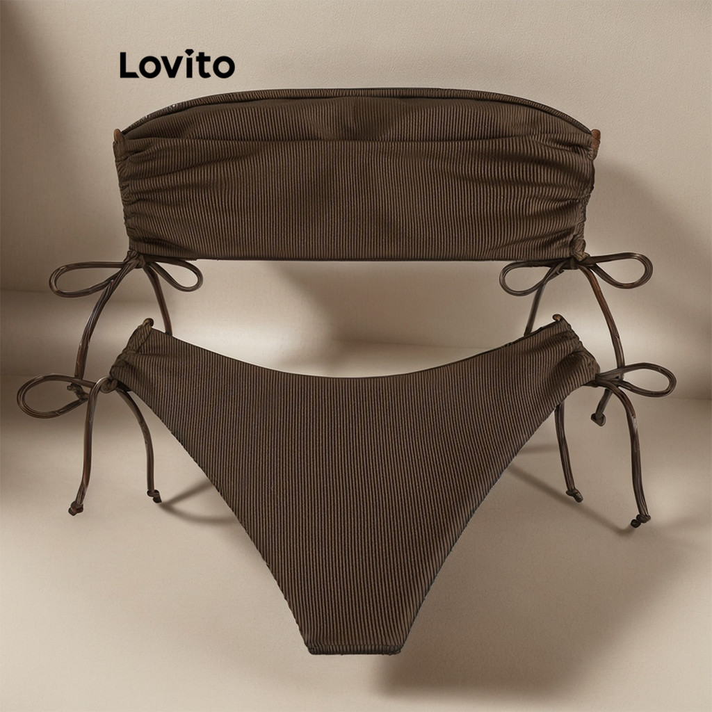 Lovito Women Sexy Plain Lace Up Bikini Sets LNL45044 Shopee Philippines