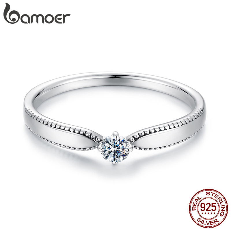 Bamoer 925 Sterling Silver Ring Sparkling Moissanite Jewelry Gift For