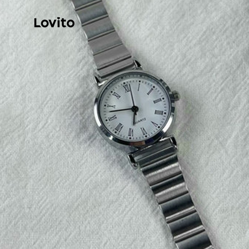 Lovito Casual Plain Texture Metal Digital Quartz Watch For Women