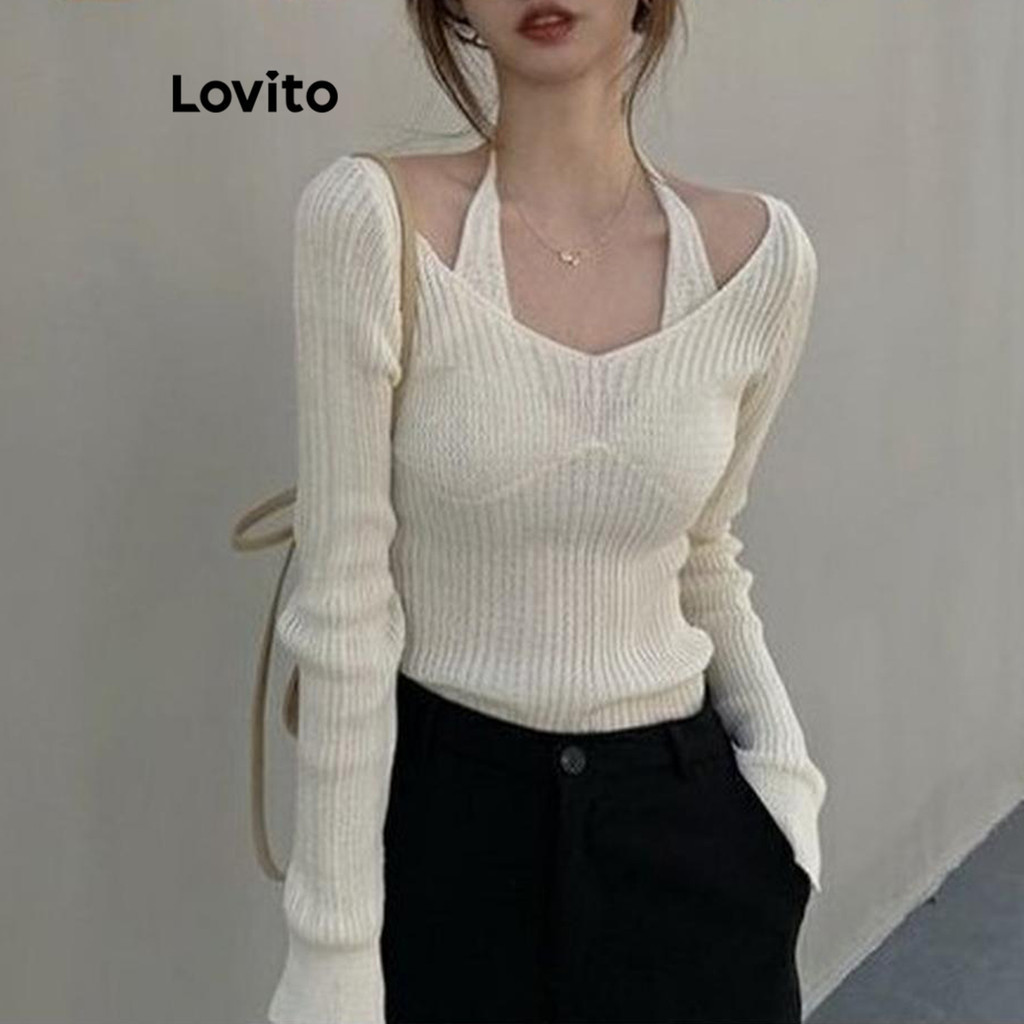 Lovito Women Casual Plain Fake In Sweater Lna Shopee Philippines