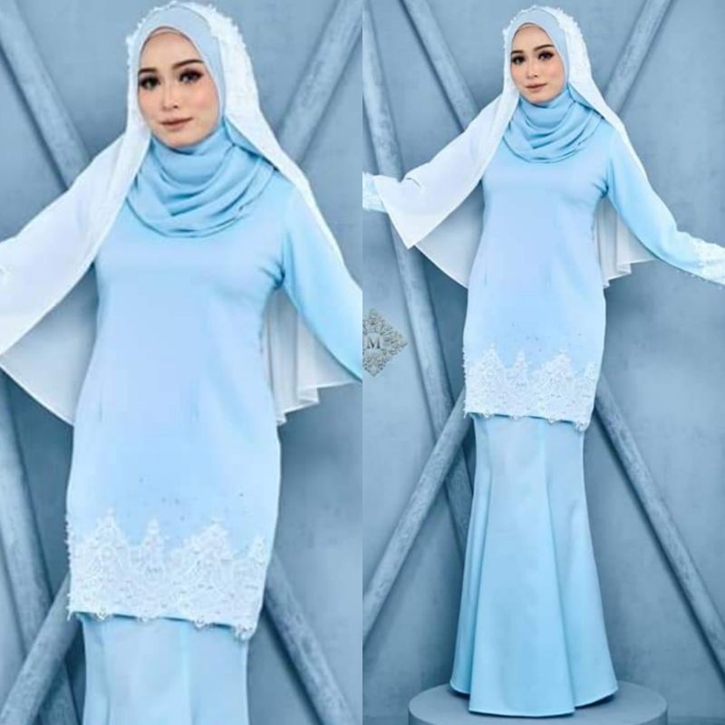 White PUTIH BABY BLUE NUDE BAJU KURUNG MODEN KEBARUNG KEBAYA BAJU