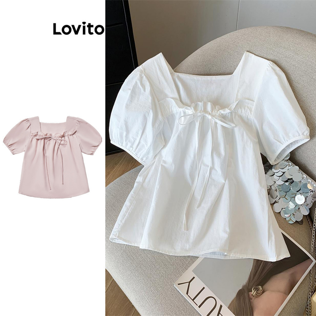 Lovito Women Casual Plain Lace Up Blouse LNE59630 Multi Color Shopee