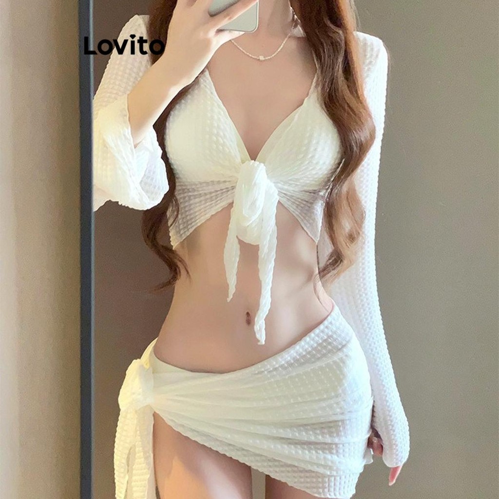 Lovito Women Sexy Plain Lace Up Bikini Sets LNM71087 Shopee Philippines