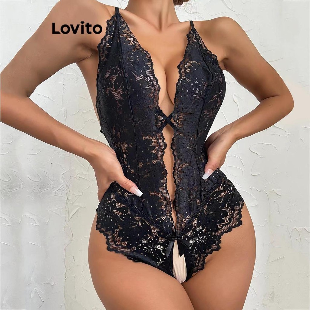Lovito Women Sexy Plain Lace Backless Sexy Lingerie LNL71028 Shopee