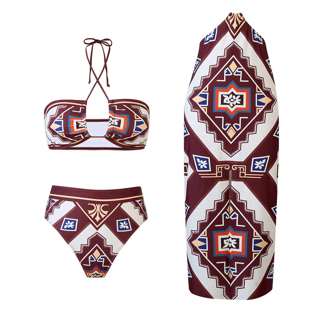 INS 2025New Printed Bikini With Skirt Women S Fashion Sexy Beach Suit