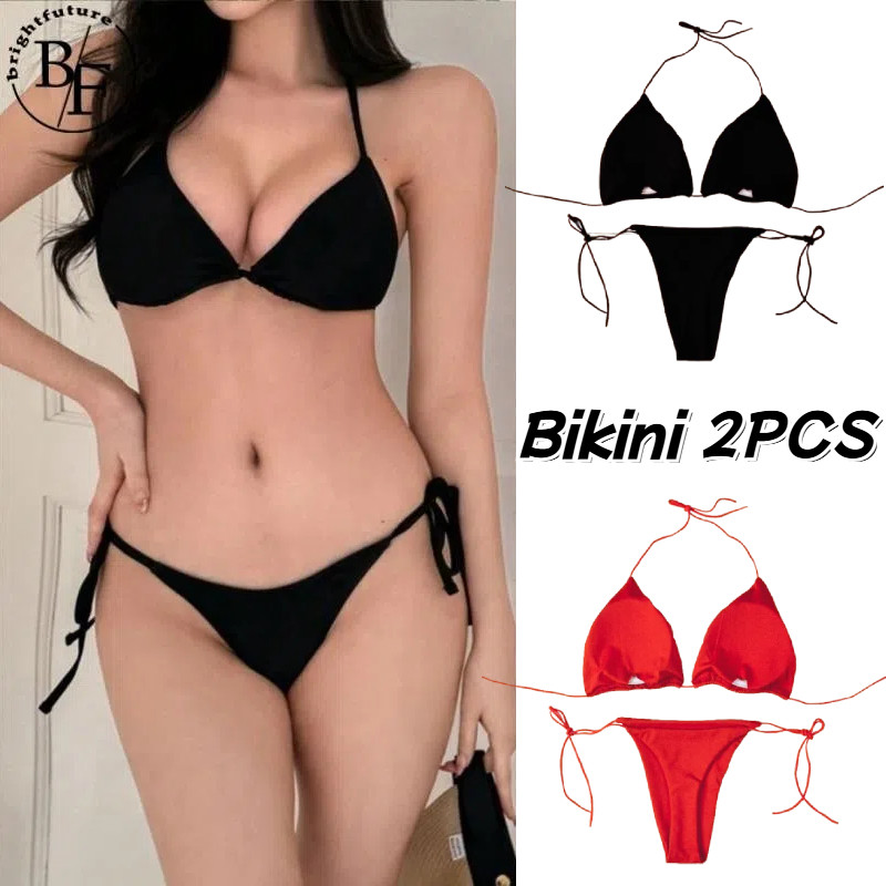 Solid Color Sexy Women Bikini Split Swimsuit Summer Beach Push Up Bra