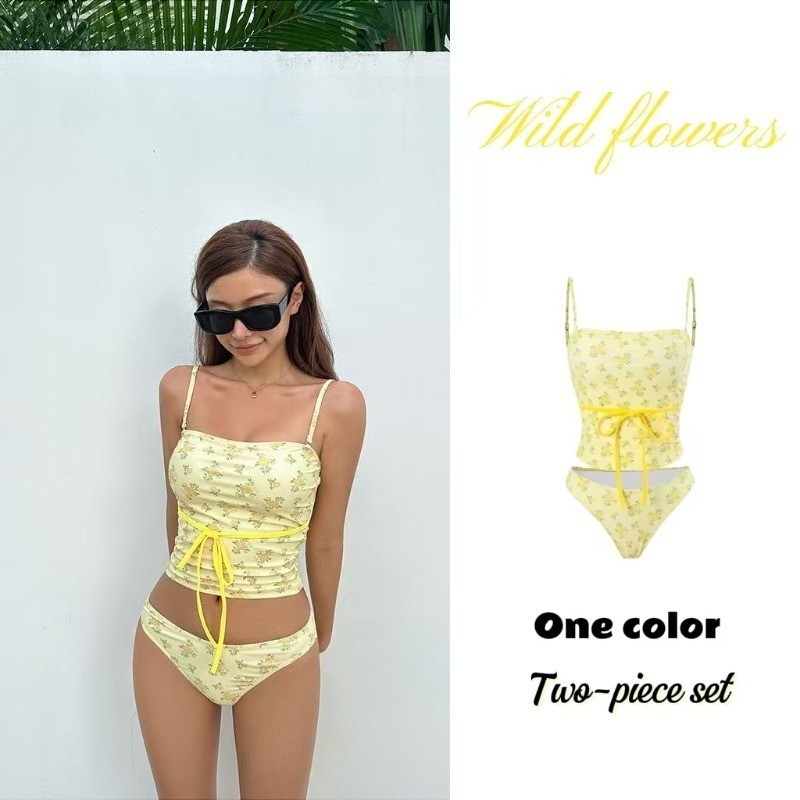 Women S Swimsuit Sexy Bikini Two Piece Set Yellow Floral Swimsuit
