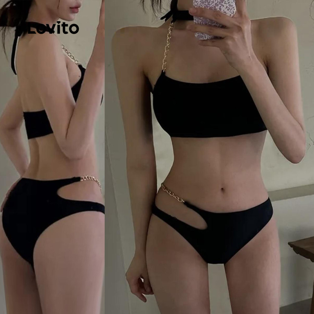 Lovito Women Sexy Plain Cut Out Bikini Sets LNA102053 Shopee Philippines
