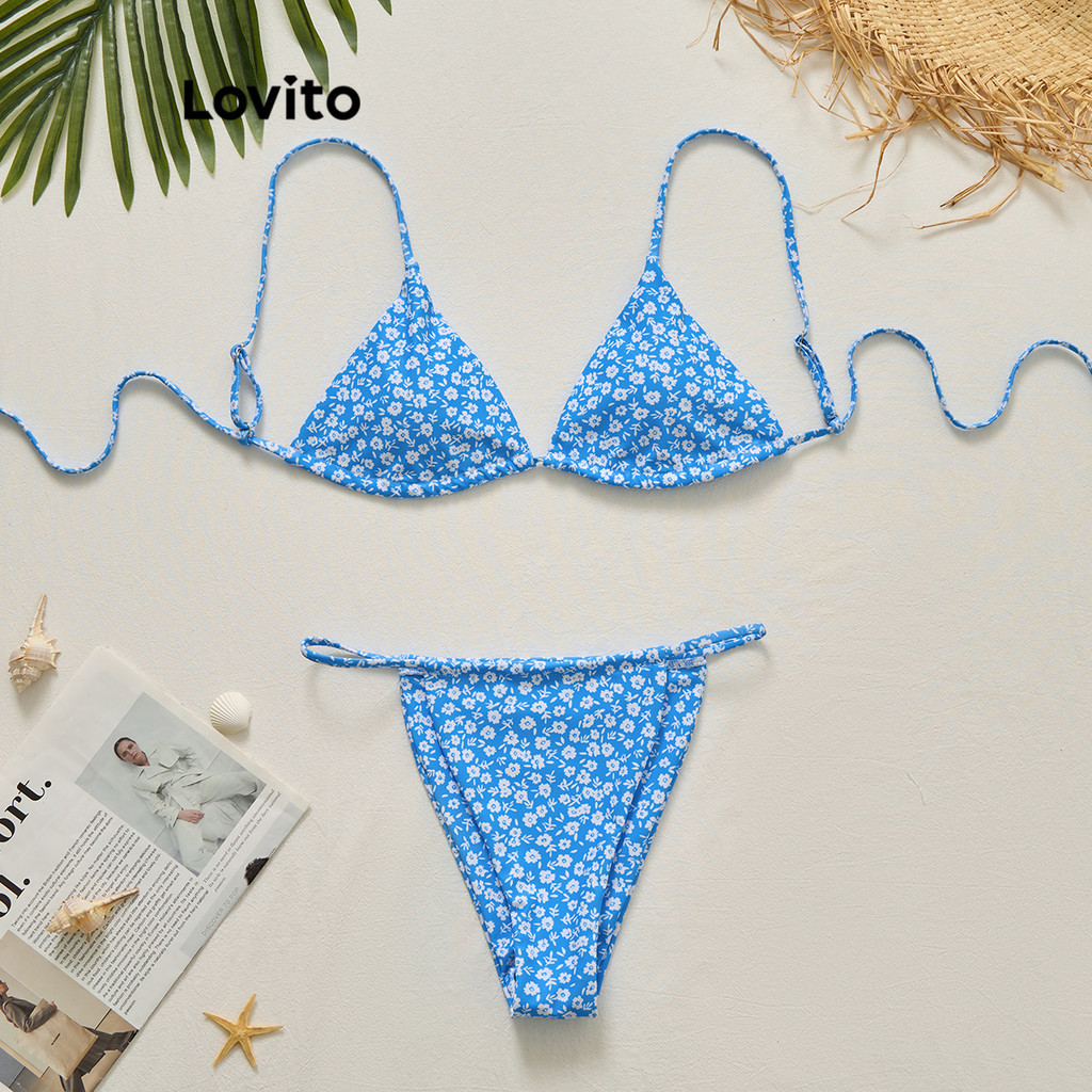 Lovito Women Boho Ditsy Floral Cold Shoulder Tie Back Bikini Sets LBL20627 Shopee Philippines
