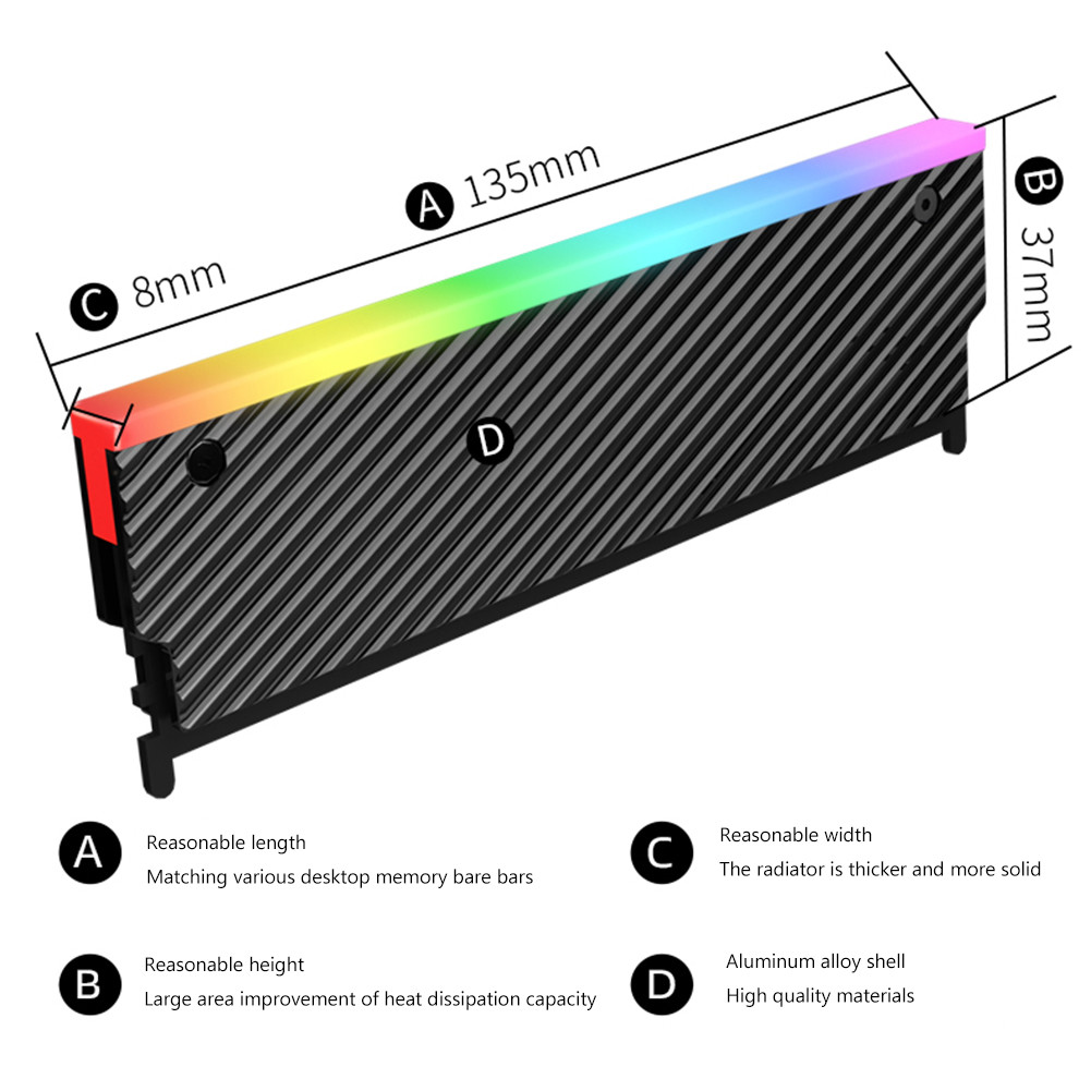 5V 3PIN ARGB Memory Heat Sink Aura Sync Aluminum Alloy For DDR2 DDR3