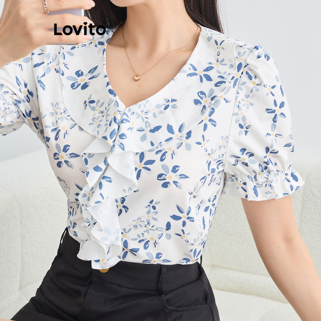 Lovito Women Boho Ditsy Floral Pattern Blouse L112ED633 Shopee