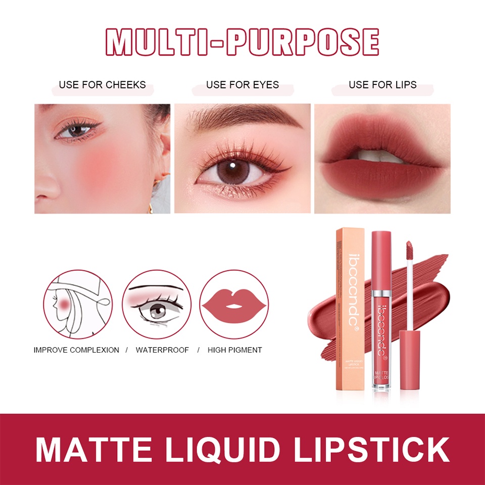 Ibcccndc Sexy Red Matte Velvet Lip Tint Nude Waterproof Long Lasting