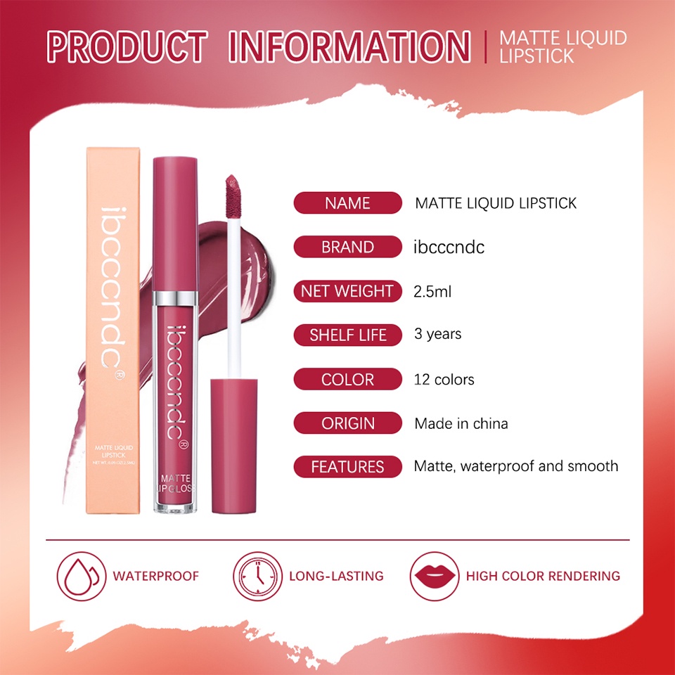 Ibcccndc Sexy Red Matte Velvet Lip Tint Nude Waterproof Long Lasting