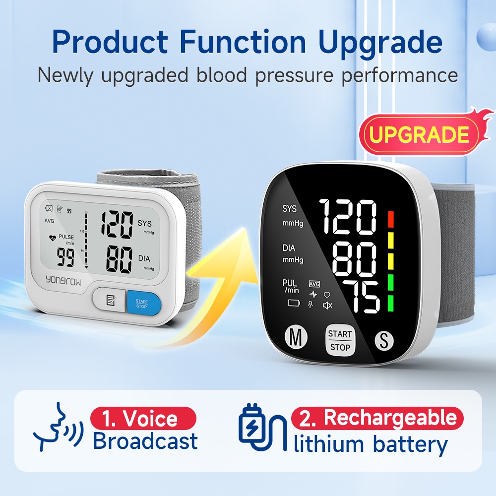 Yongrow Rechargeable Wrist Blood Pressure Monitor Digital 2 X 99 Memory