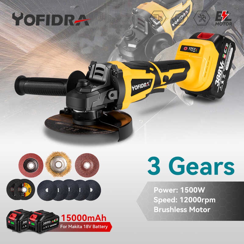 Yofidra Mm M Brushless Angle Grinder Rpm Gears Cordless