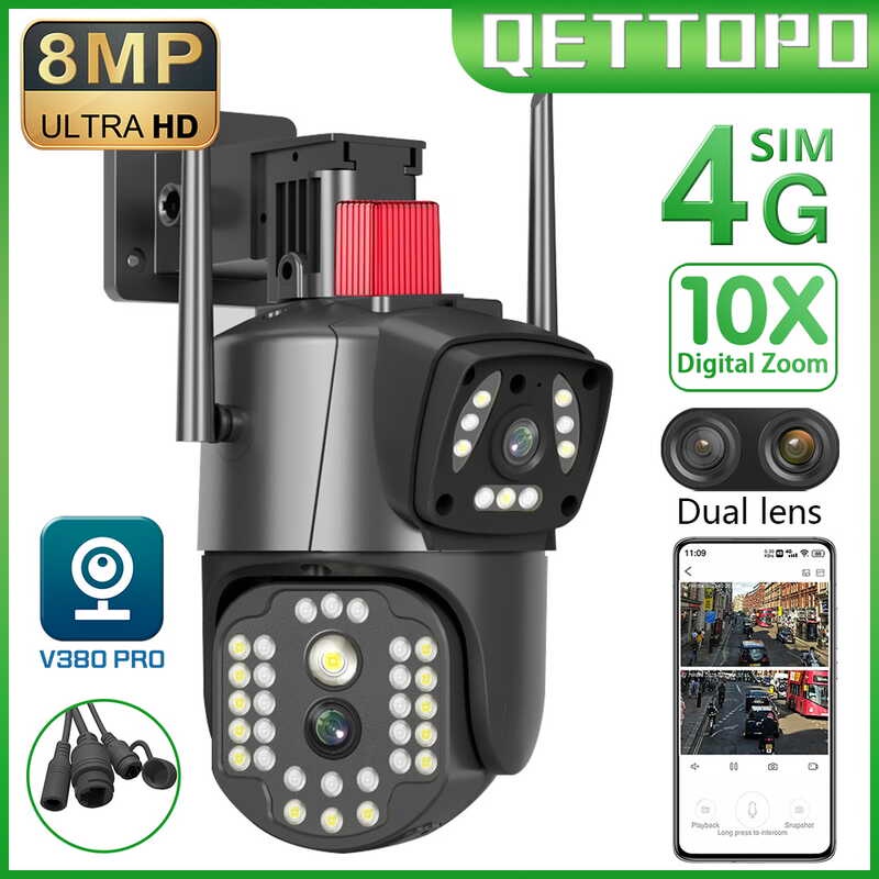 Qettopo K Mp G Sim Card Lens Ptz Camera Dual Screen Ai Human