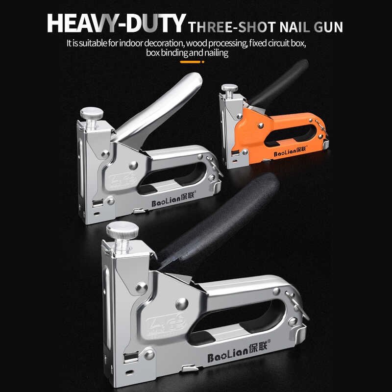 3In1 Gun Tacker Heavy Duty Nail Staple Metal Stapler Gun Industrial