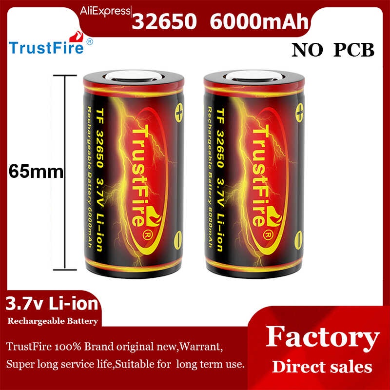 TrustFire High Capacity 6000mAh 32650 Lithium Ion Battery 3 7V