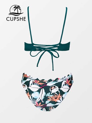 Cupshe Cute Scalloped Back Tie Bikini Sets For Women Sexy Solid Low