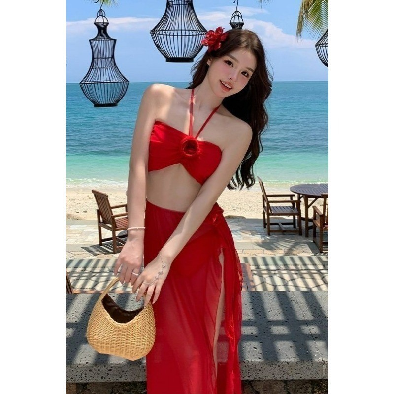 Swimsuit Female Three Piece Swimsuit Red Strap Bikini European And