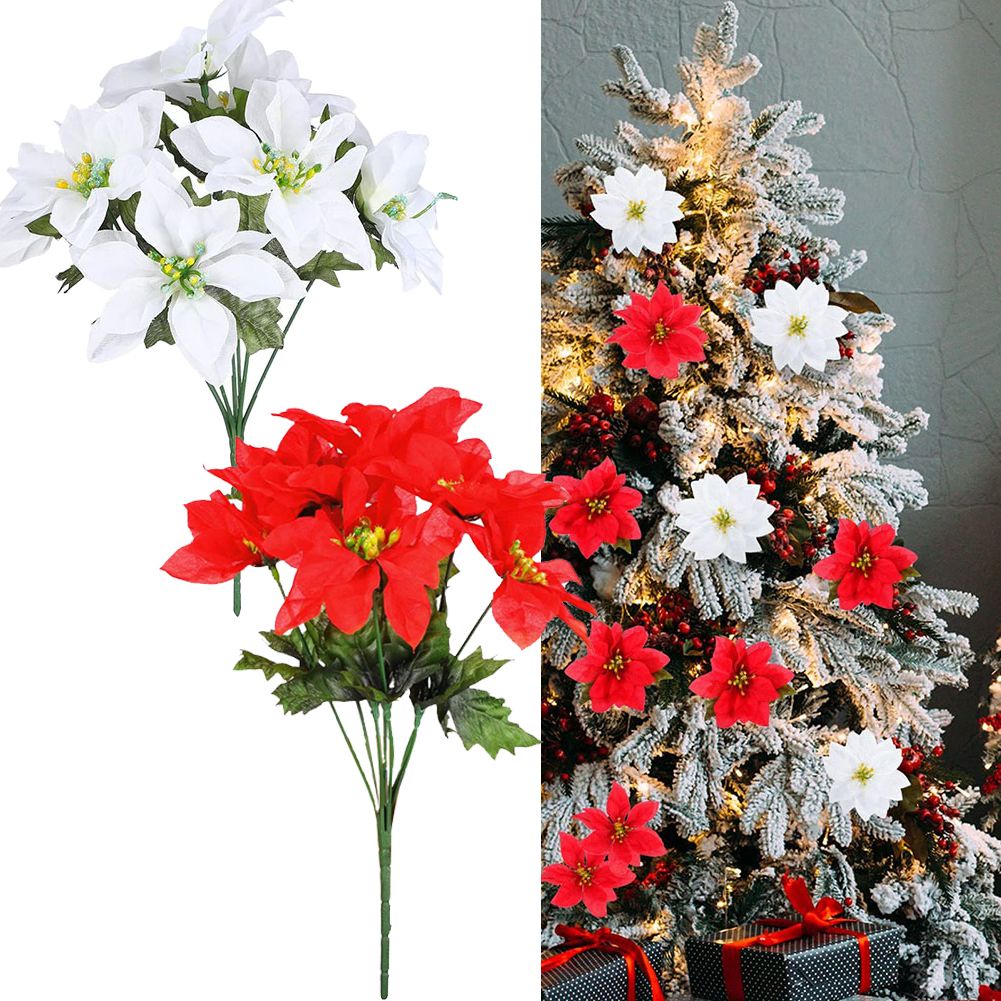 Royallady Heads Christmas Artificial Poinsettia Flowers Faux