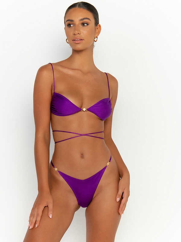 Miyouj Bandage Bikini Set Solid Color Swimwear Women Sexy Triangle